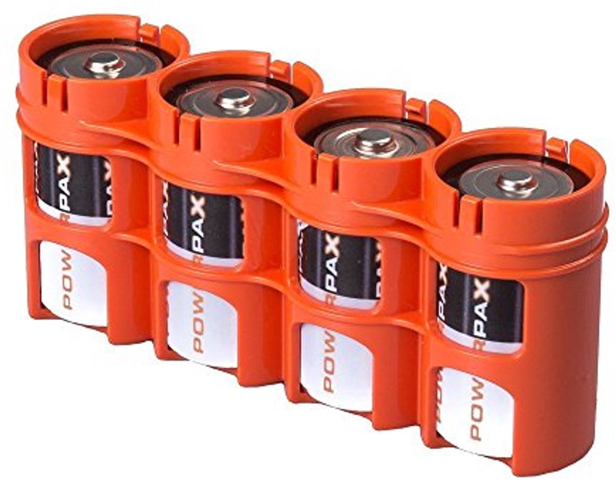 Batterij Caddy - Batterijhouder - Batterij Beheer - Eenvoudig Vergrendelingsmechanisme - 4 D-Batterijen - Oranje