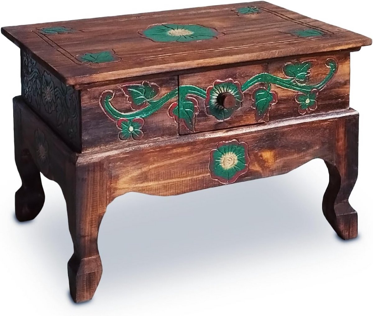 Opiumtafel uit Bali - Bijzettafel nachtkastje - Decoratief wonen - Handgemaakt uniek stuk - 59x39cm - Bruin