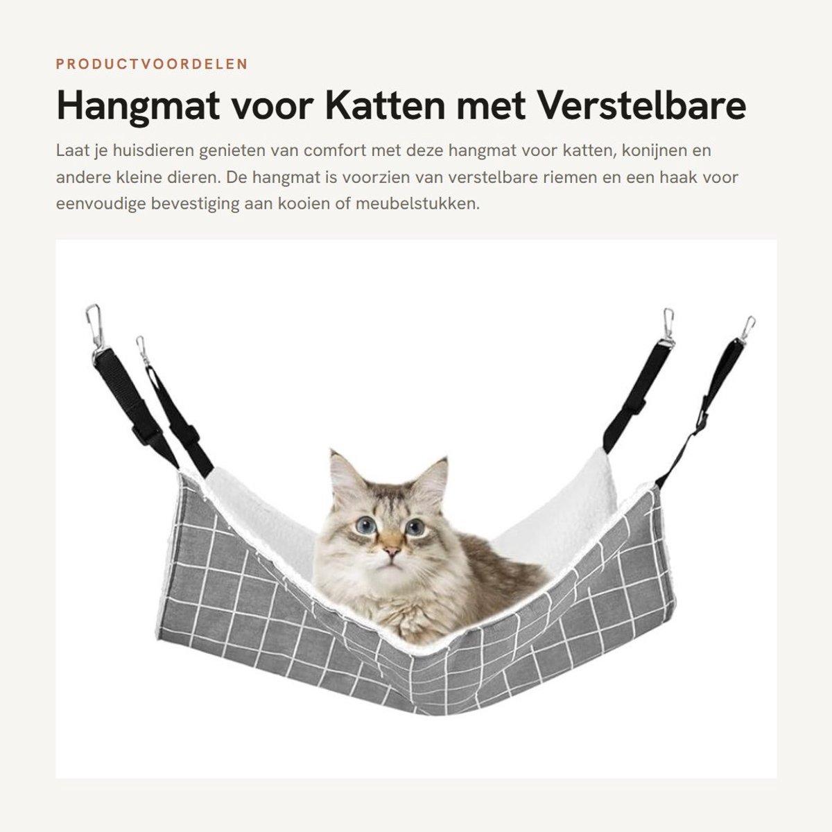 Dailygoods- Hangmat Dubbellaags - Hangmat voor Katten - Hangbed voor Kleine Dieren - Verstelbare Riemen - Zacht Lamsfleece - Krasbestendig Zeildoek - Dierenbed