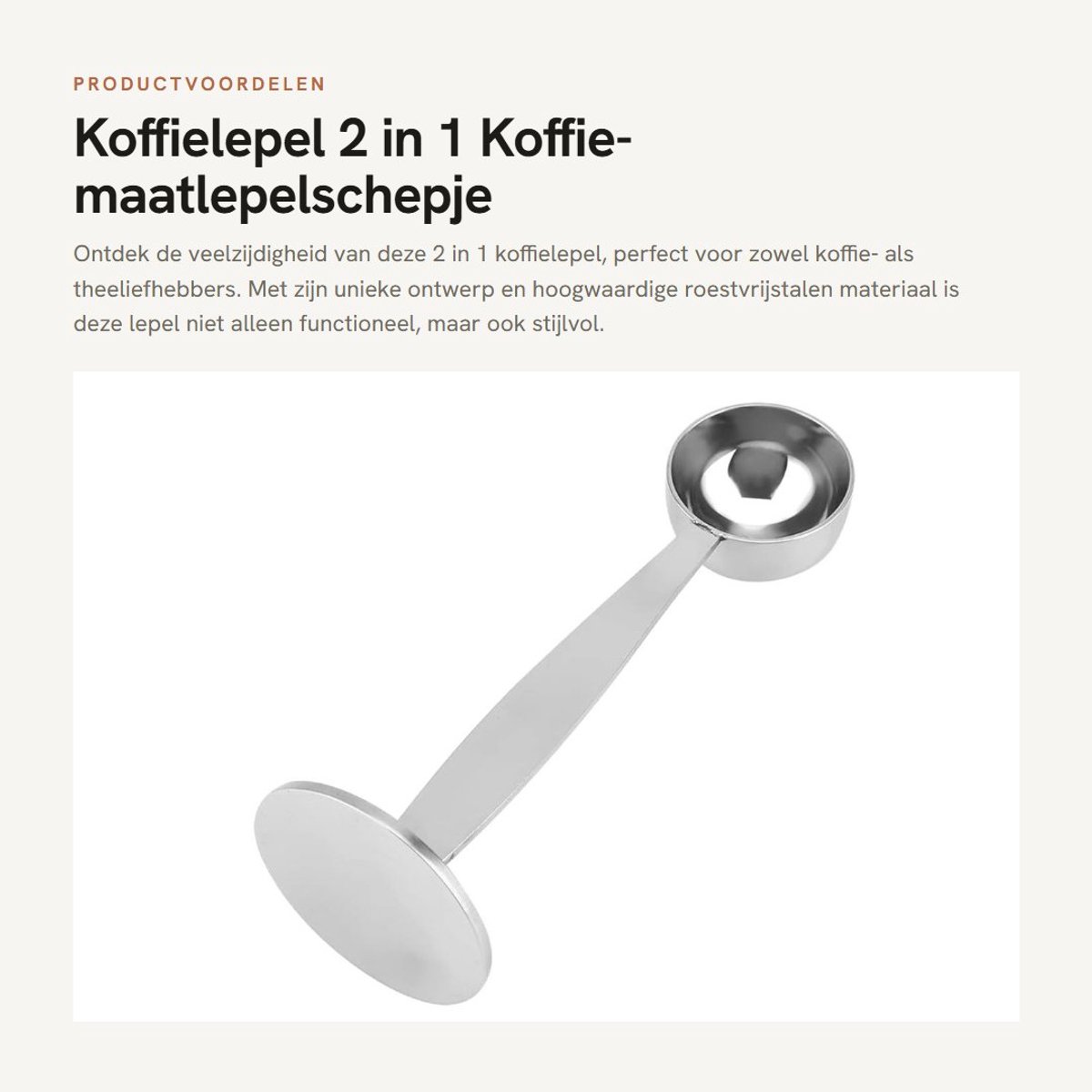 Dailygoods- Koffielepel 2-in-1 - Koffiemaatlepel/Schepje - Roestvrij Staal - Aanstampen - Vaatwasmachinebestendig - Voedselveilig