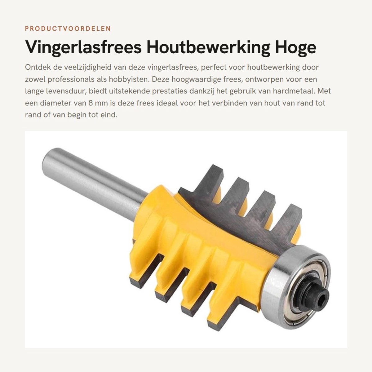 Dailygoods- Vingerlasfrees Langdurige Hardmetalen Slijtvaste Frees - Houtbewerking - Roestbestendig - Hoge Slijtvastheid - 8 mm Schachtdiameter - Professioneel/Hobbygebruik