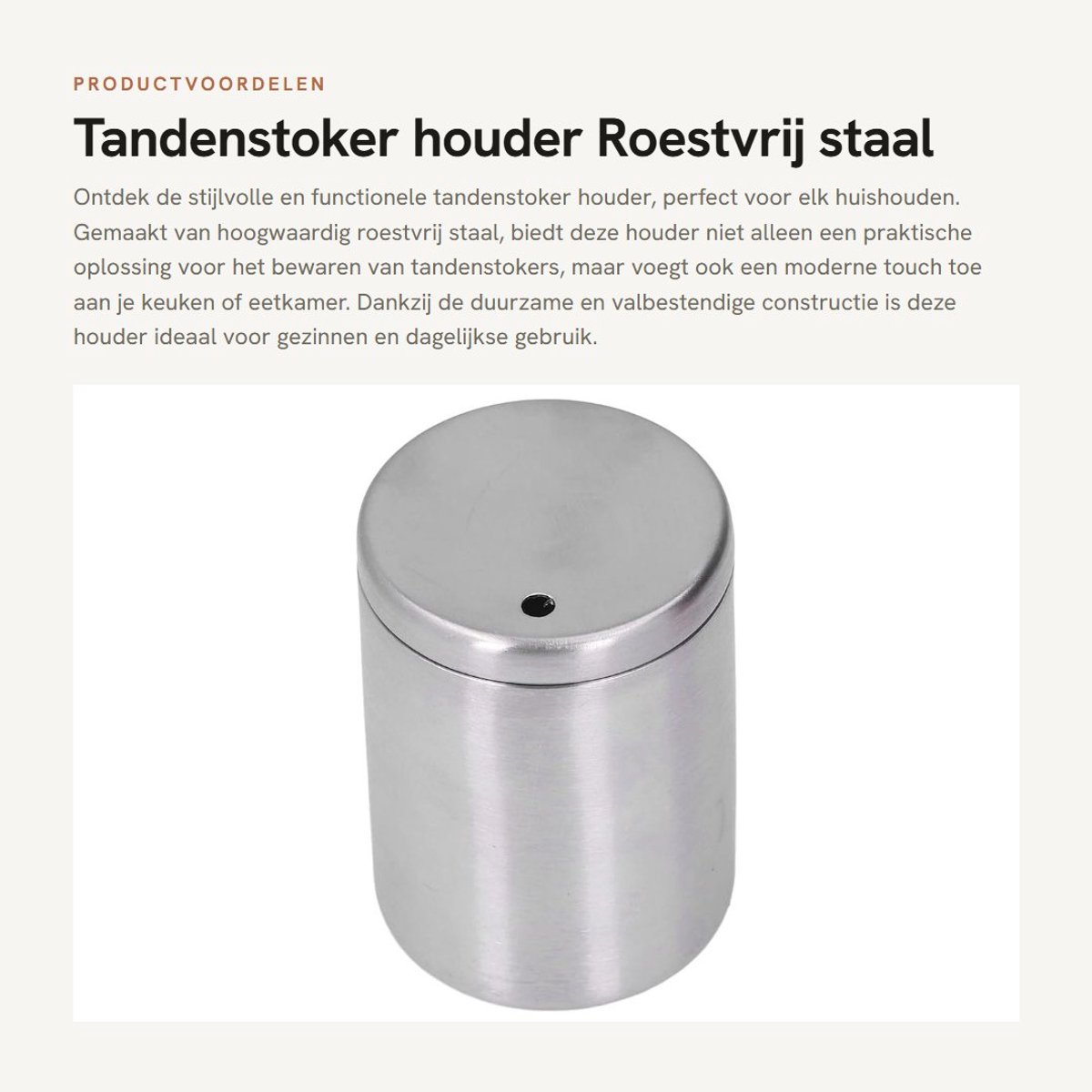 Dailygoods- Tandenstokerhouder Duurzaam - Roestvrij Staal - Valbestendig - Geschikt voor Huizen - 5,5 x 8 cm - Lichtgewicht 144g - Tandenstokerdispenser