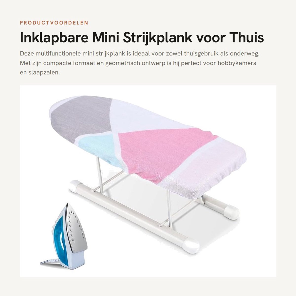 Dailygoods- Strijkplank Draagbaar - Opvouwbaar - Veiligheidsbeugel - Vuurvast Katoen - Mini Strijkplank - Geometrische Print