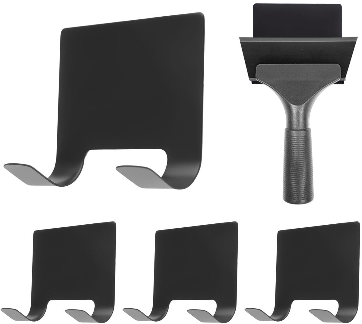 Dailygoods- Douchewisser - 4 Stuks - Roestvrij Staal - Zelfklevende Haak - Badaccessoires - Zwart - Hoogwaardig Materiaal