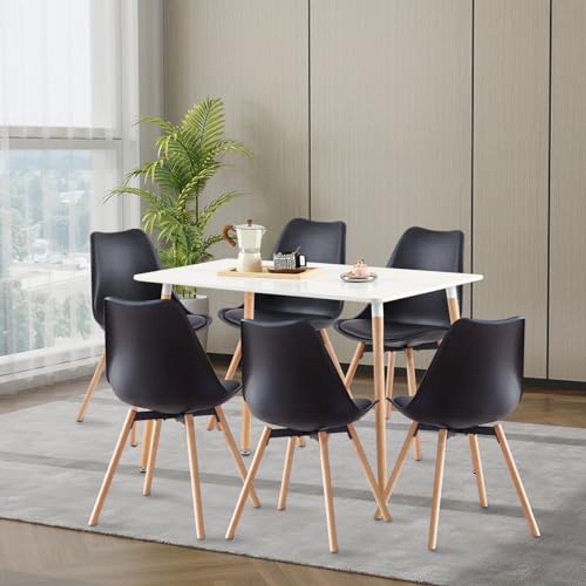 Eetkamergroep tafel met stoelen - Eettafelset keuken - Samen eten - Ergonomische rugleunin