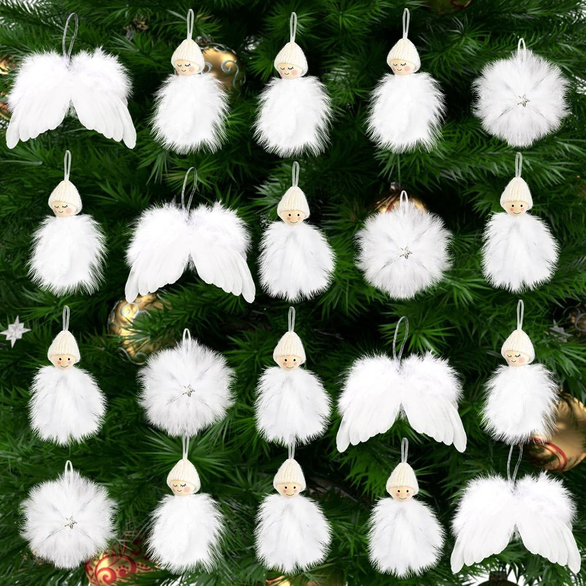 Ronte - Kerstboomdecoraties met witte engelenvleugels - set van 20 stuks voor Kerstmis, bruiloft en feestvieringen.