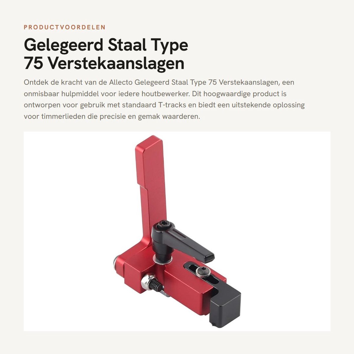 Dailygoods- Verstekaanlagen Type 75 - Gelegeerd Staal - Houtbewerking - T-track Stop - Tafelslede - Eenvoudig te gebruiken - 8 x 7,3 x 5,4 cm - Zaagstop