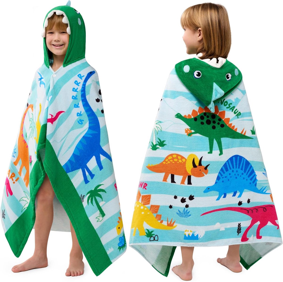 Kinder Badjas - Poncho Handdoek - Strand Bezoek - Met Capuchon - 125 x 75 cm - Dinosaurus