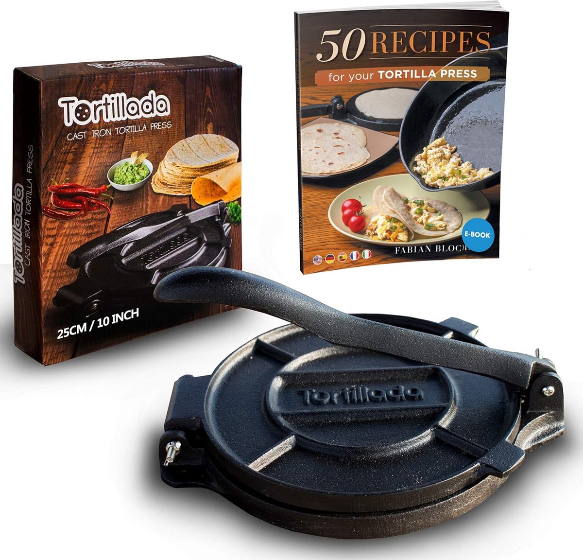 Tortillapers Gietijzer Tortillamaker Zelf Tortillas Maken Inclusief Recepten E-book 25 cm Diameter Zwart