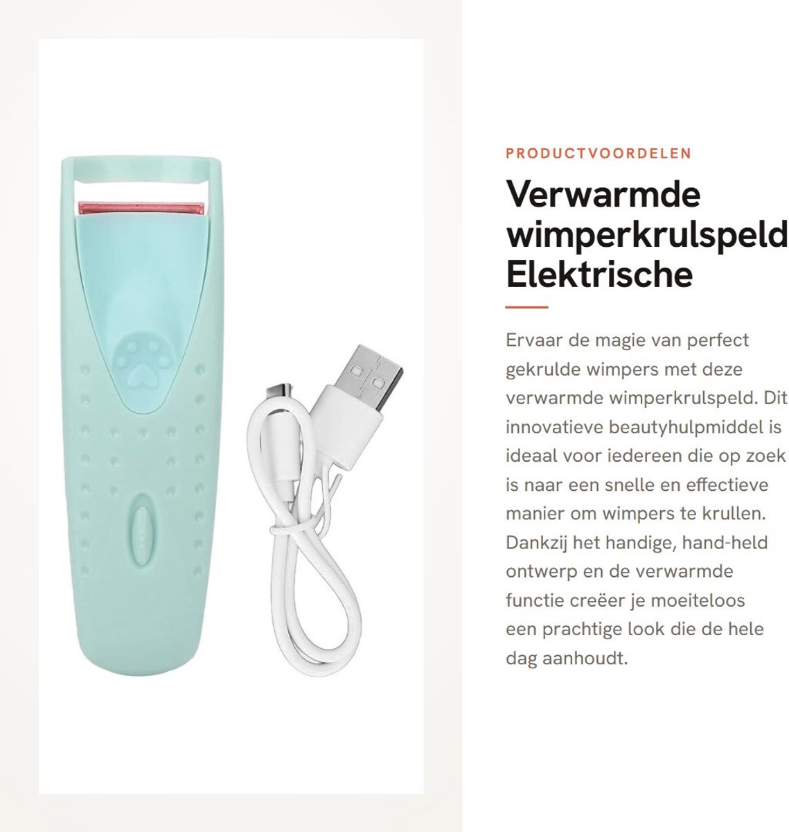Dailygoods - Verwarmde wimperkrulspeld - Elektrische wimperkruller - Handheld design - Cyan - Usb C oplaadbaar - Voor langdurige krullen - Geschikt vo...