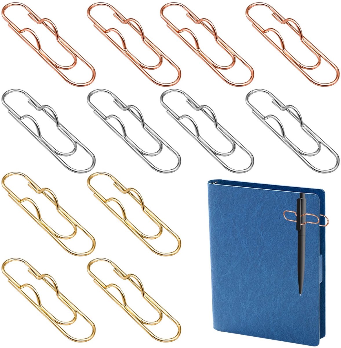 Dailygoods- Pennenclips 12 Stuks - Metalen Pennenclips - Decoratieve Bladwijzer/Houder - Multifunctionele Kantoororganisatie - Duurzaam Ontwerp - Hartvormige Clip - Notitieboekclip