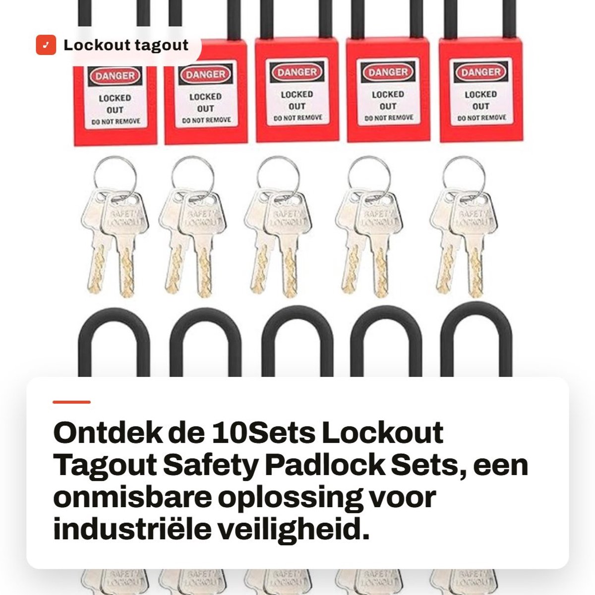 Dailygoods - Lockout tagout veiligheidsloten set - veiligheidsoplossingen - robuuste veiligheidssloten - rood - met sleutels - 10 sets - voor veilig w...