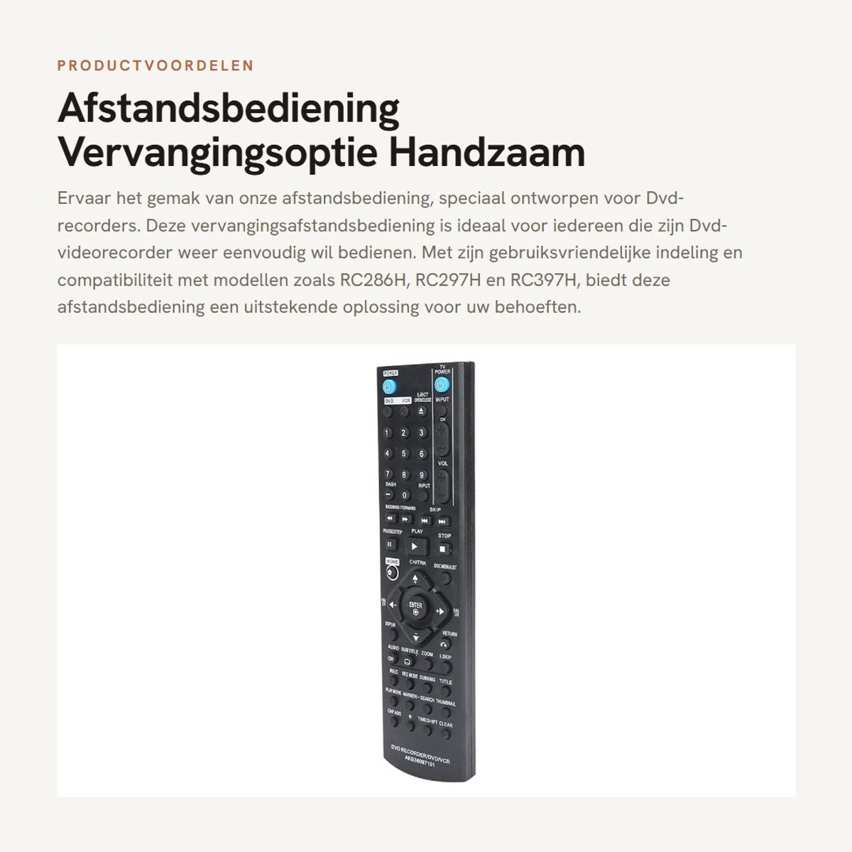 Dailygoods - Afstandsbediening - Vervangingsoptie - Handzaam formaat - Dvd-controller - Ideale keuze voor uw Dvd-videorecorder