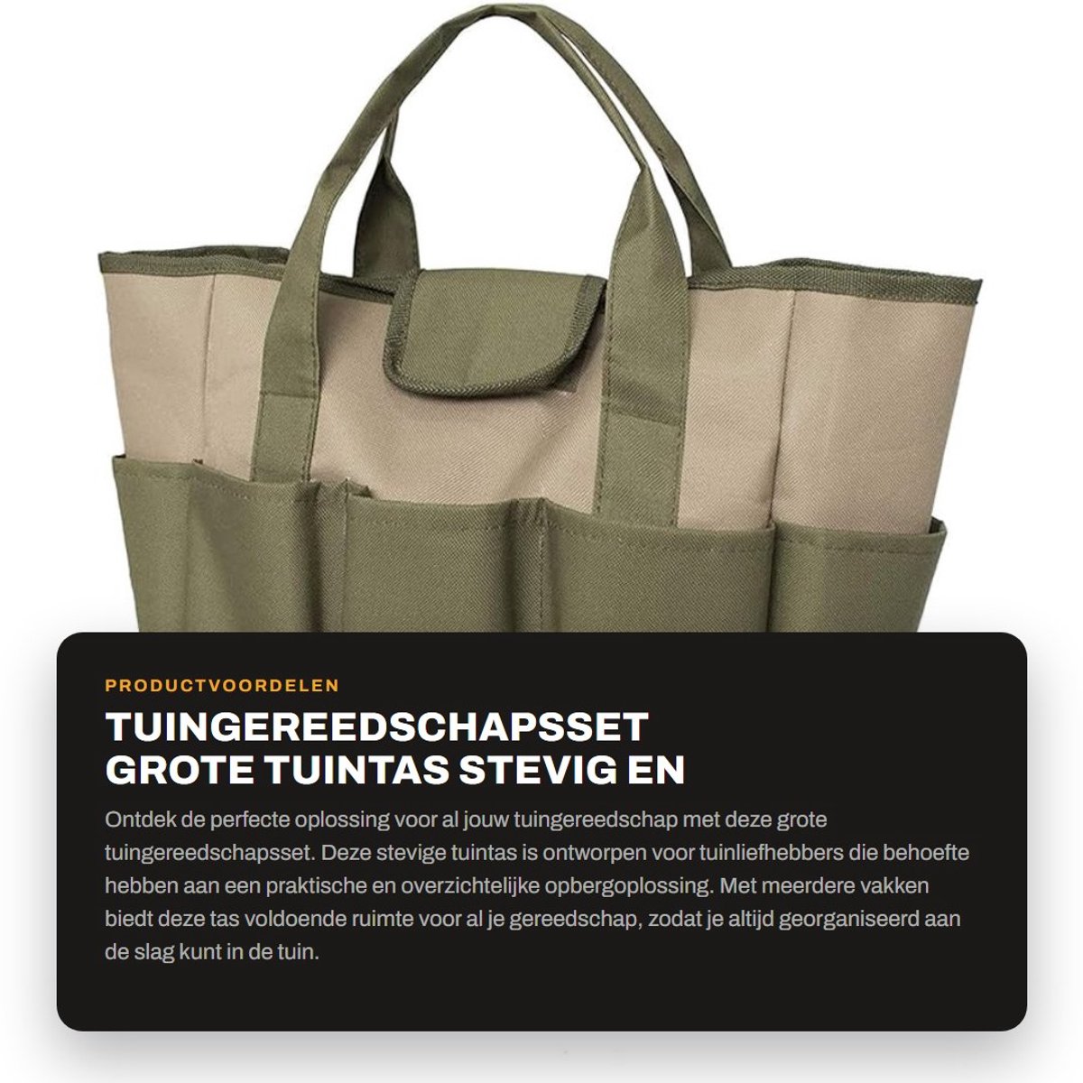 Dailygoods- Tuingereedschapsset - Grote Tuin Tas met Vakken - Stevige Gereedschapstas - Wasbaar - 600 D Oxford-doek - 34,3x17,2x30,5cm