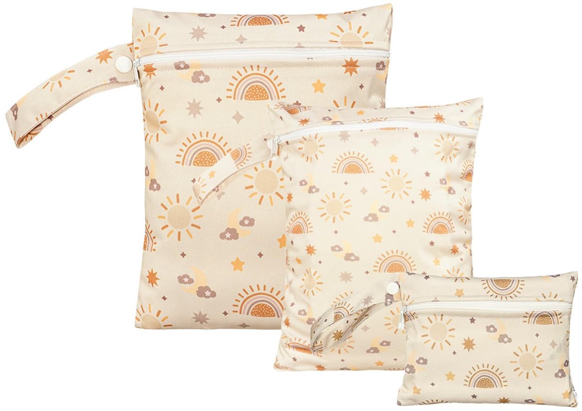 Dailygoods- Natte Tas Set - Waterdichte Luiertassen - Herbruikbare Opbergtas - 3 Verschillende Maten - Polyester - Veilig en Betrouwbaar