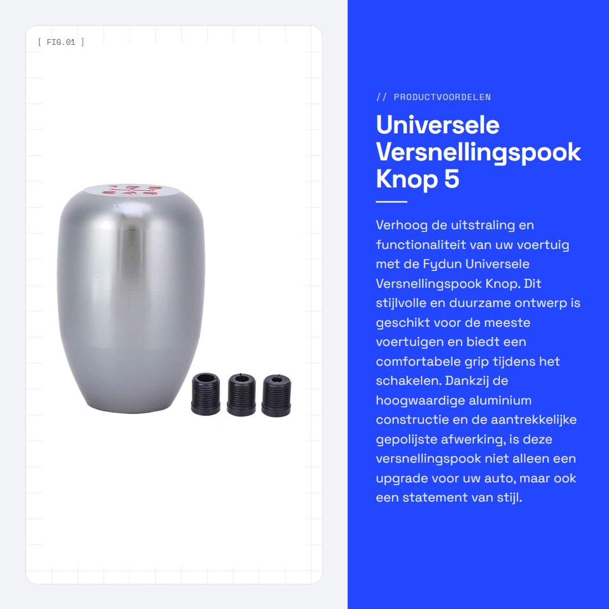 Dailygoods - Universele Versnellingspook Knop - 5 Versnellingen - Inclusief Adapters - Titanium Kleur - Auto Accessoires - Ergonomisch Ontwerp - Gesch...