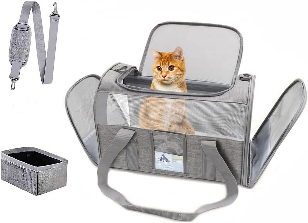 Draagbare Huisdierbox - Reistas Kat Hond - Veilig Vervoer - Goedgekeurd door luchtvaartmaatschappijen - 45 x 30 x 30 cm