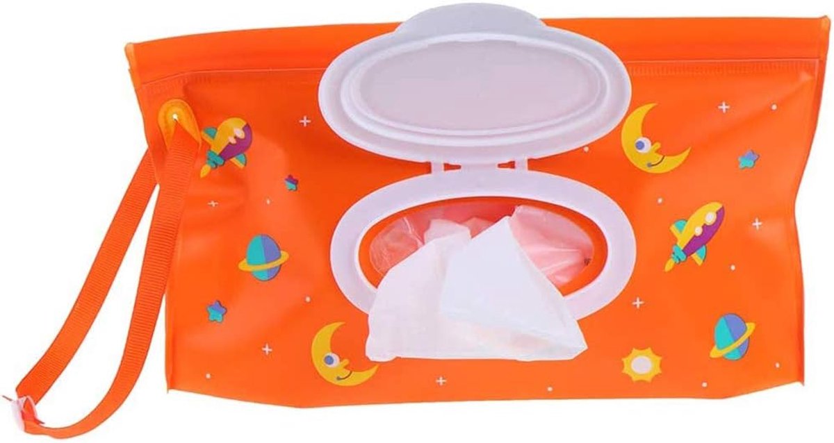 Baby Doekjes Houder - Draagbare Pouch - Onderweg Luiers - Herbruikbaar & Navulbaar - 24 x 14 cm - Wit Oranje