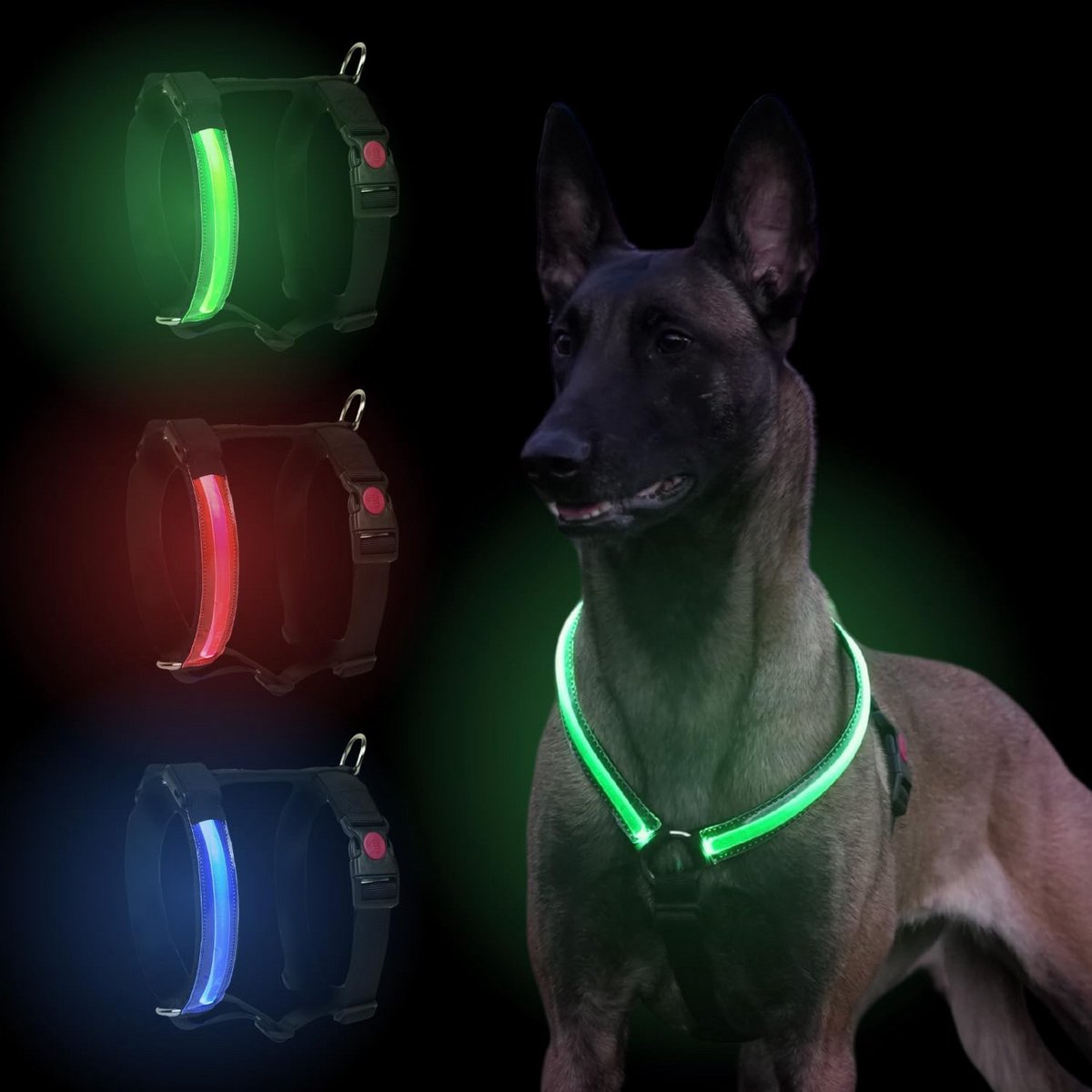Hondenharnas LED - Veiligheidsharnas - Zichtbaar Wandelen - Oplaadbaar - 48 cm - Rood