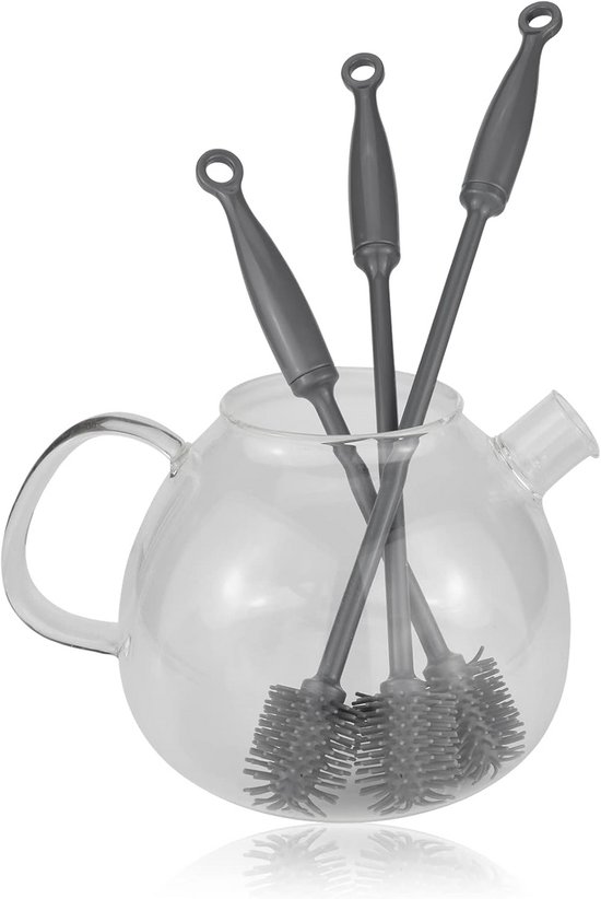 Flessenborstel Siliconen - Afwasborstel Hygiënisch - Flessen Reinigen - Smalle Opening Geschikt - 25 cm - Antraciet — afbeelding 2