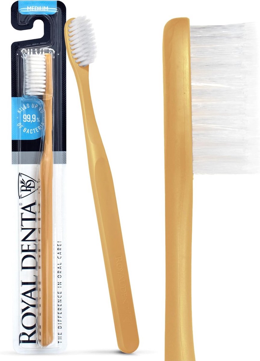 Tandenborstel - Zilver Borstels - Mondhygiëne - Antibacteriële werking - Medium - Ambergeel