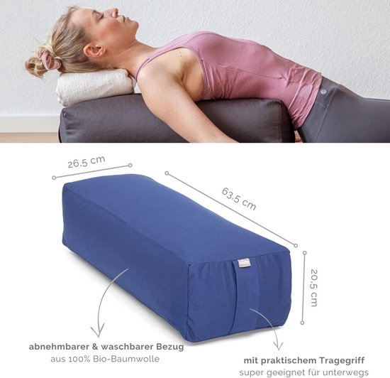 Yoga Bolster Vierkant - Yogakussen Groot - Restorative Yoga - Biologisch Katoen - 63.5 x 26.5 cm - Donkerblauw — afbeelding 2