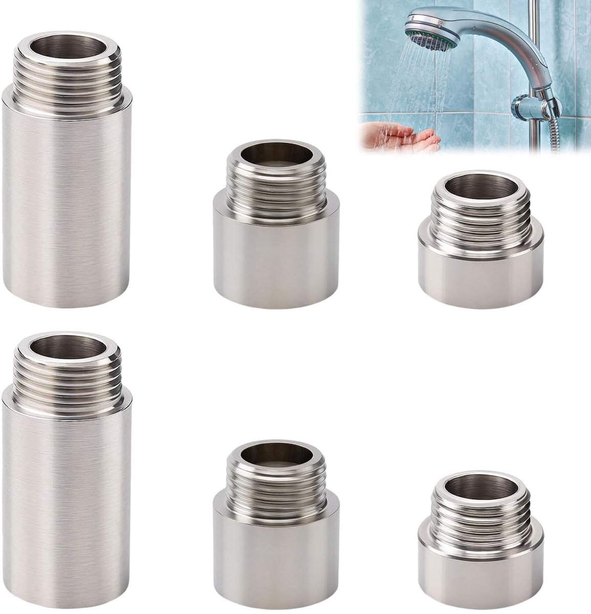 Dailygoods- Kraanverlenging 6 Stuks - Roestvrij Stalen Douchebuisverlenging - 1/2 Inch Buitendraad - Flexibele Aansluitingen - Sanitair Installaties - Hoogwaardige Kwaliteit - Douchebuis