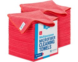 Microvezel Doeken - Poetsdoeken Set - Huishoudelijk Gebruik - Rib-Vrij Ontwerp - 50 Stuks - Rood