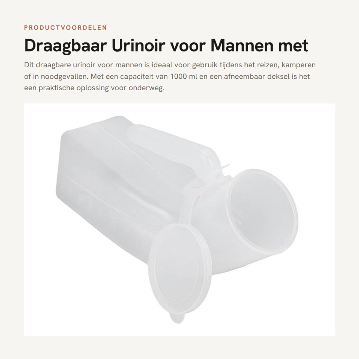 Dailygoods- Urinoir Draagbaar 1000 ml - Morsbestendig - Urinefles - Afneembaar Deksel - Robuuste Constructie - Voor Reizen/Kamperen - Plasfles