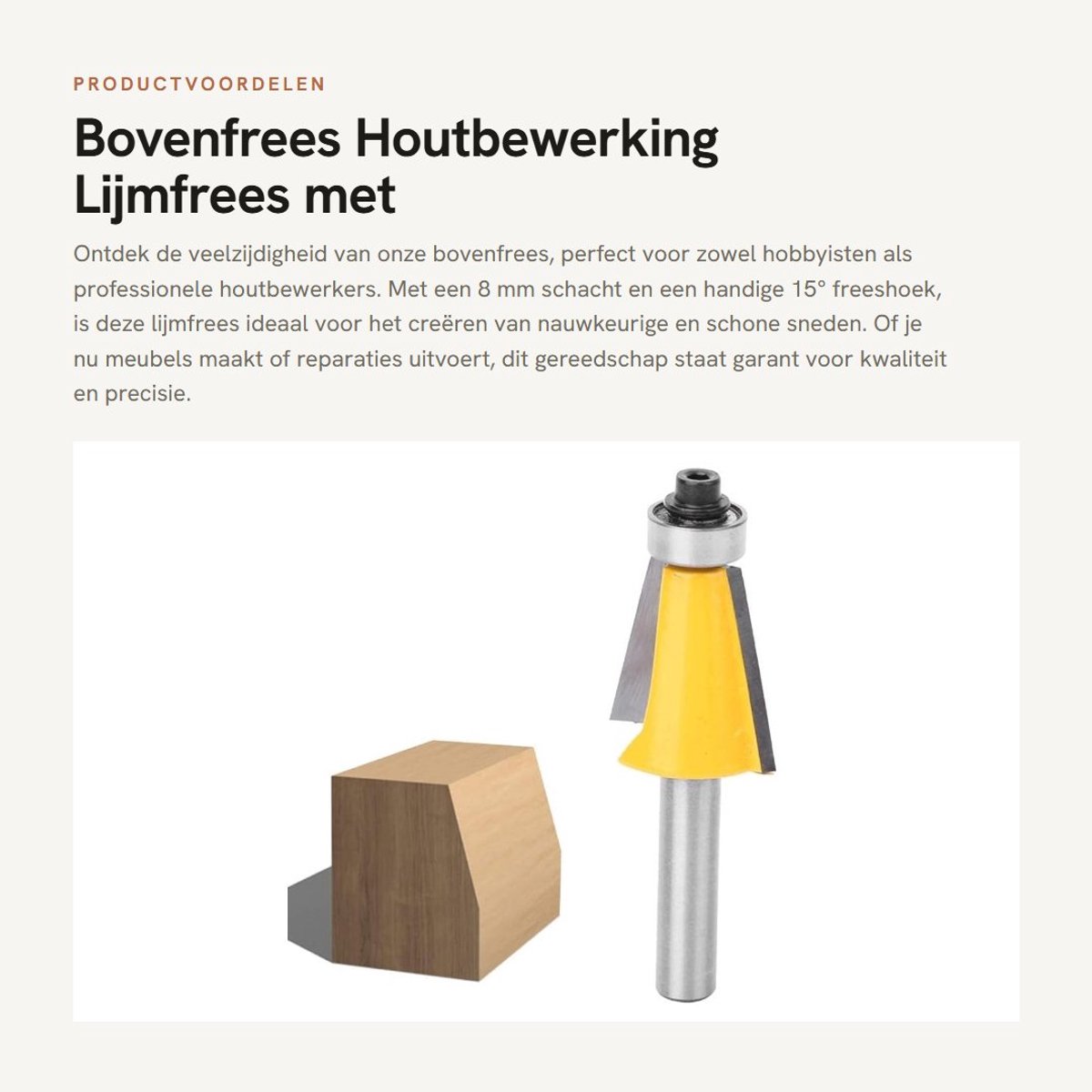 Byshayne- Bovenfrees 8 mm schacht - Lijmfrees - Randfrees met lagers - Houtbewerking - Geschikt voor MDF/massief hout - Professionele kwaliteit - Freesbit