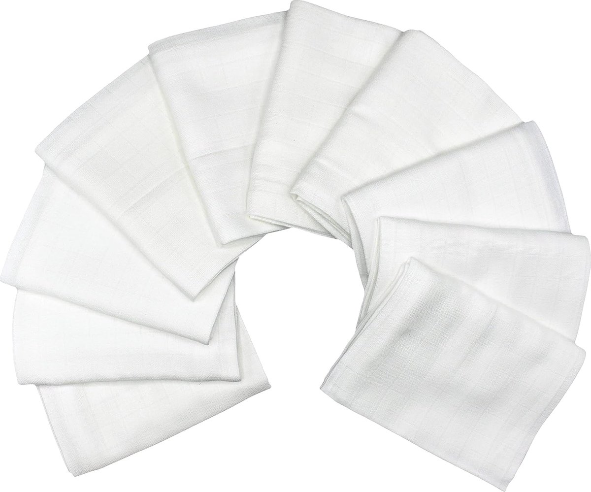 Hydrofieldoeken Baby - Spuugdoeken Luiers - Babyverzorging Thuis - Premium Kwaliteit Katoen - 10 Stuks 70x80 - Wit