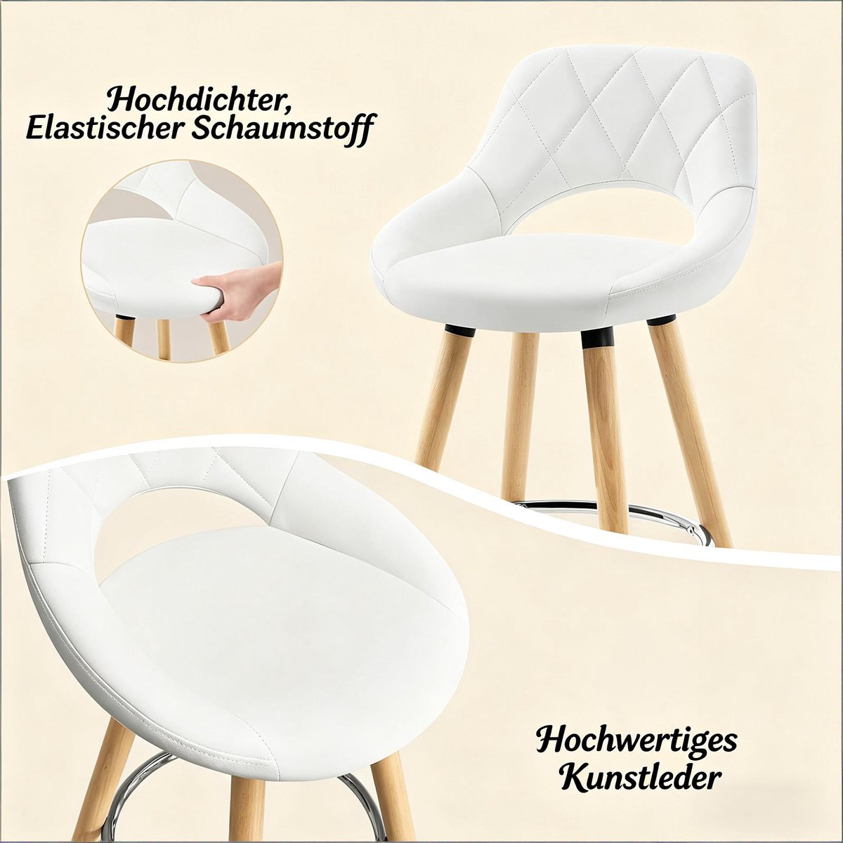 HAUSS SPOLE Barkruk - Comfortabel Met Rugleuning - Enkel Stuk - Ergonomisch En Stevig - Voor Keuken, Bar En Café - Wit