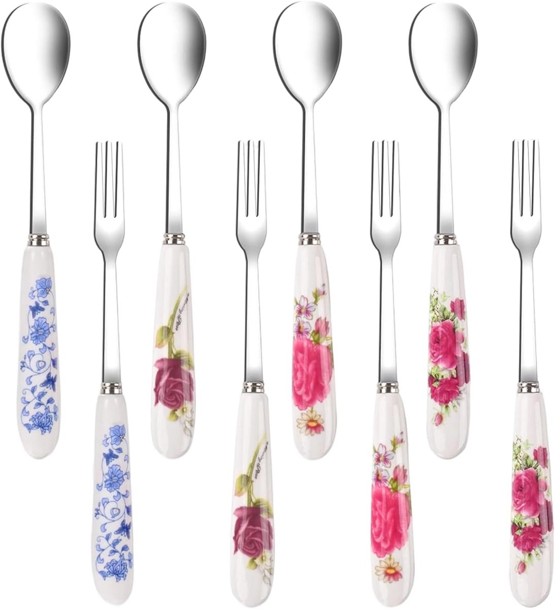 Elegante RVS Bestekset: Koffielepels en Cakevorkjes met Bloemenpatroon