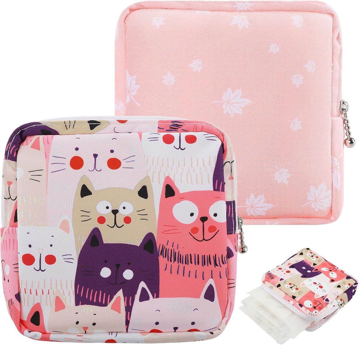 Maandverband Opbergtas - Tampon Pouch - Hygiënisch Opbergen - Met Rits Compartiment - 2 Stuks 15x15cm - Rood Neutra