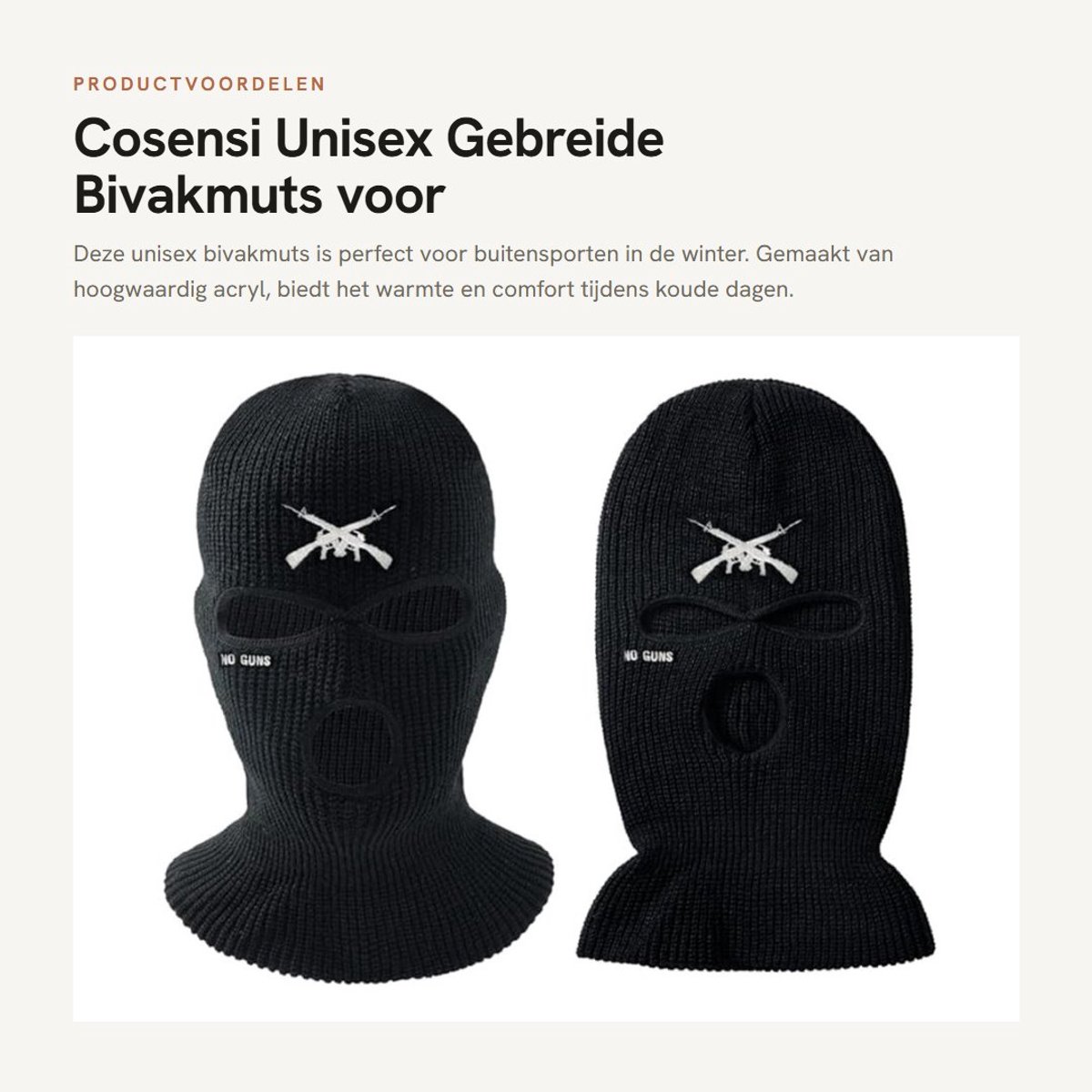 Dailygoods- Bivakmuts 3-gaats - Gebreide Winterbivakmuts - Unisex - Warm Acryl - Comfortabel en Rekbaar - Geschikt voor Buitensporten - Gezichtsmasker