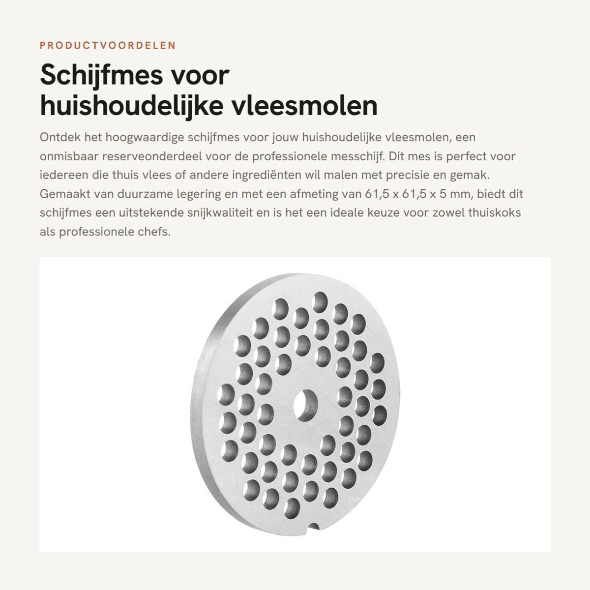 Dailygoods- Schijfmes Professioneel - Reserveonderdeel Vleesmolen - Legering - 5 mm - Zilver - 61,5 x 61,5 mm - Veilig en Duurzaam - Vleesmolenmes