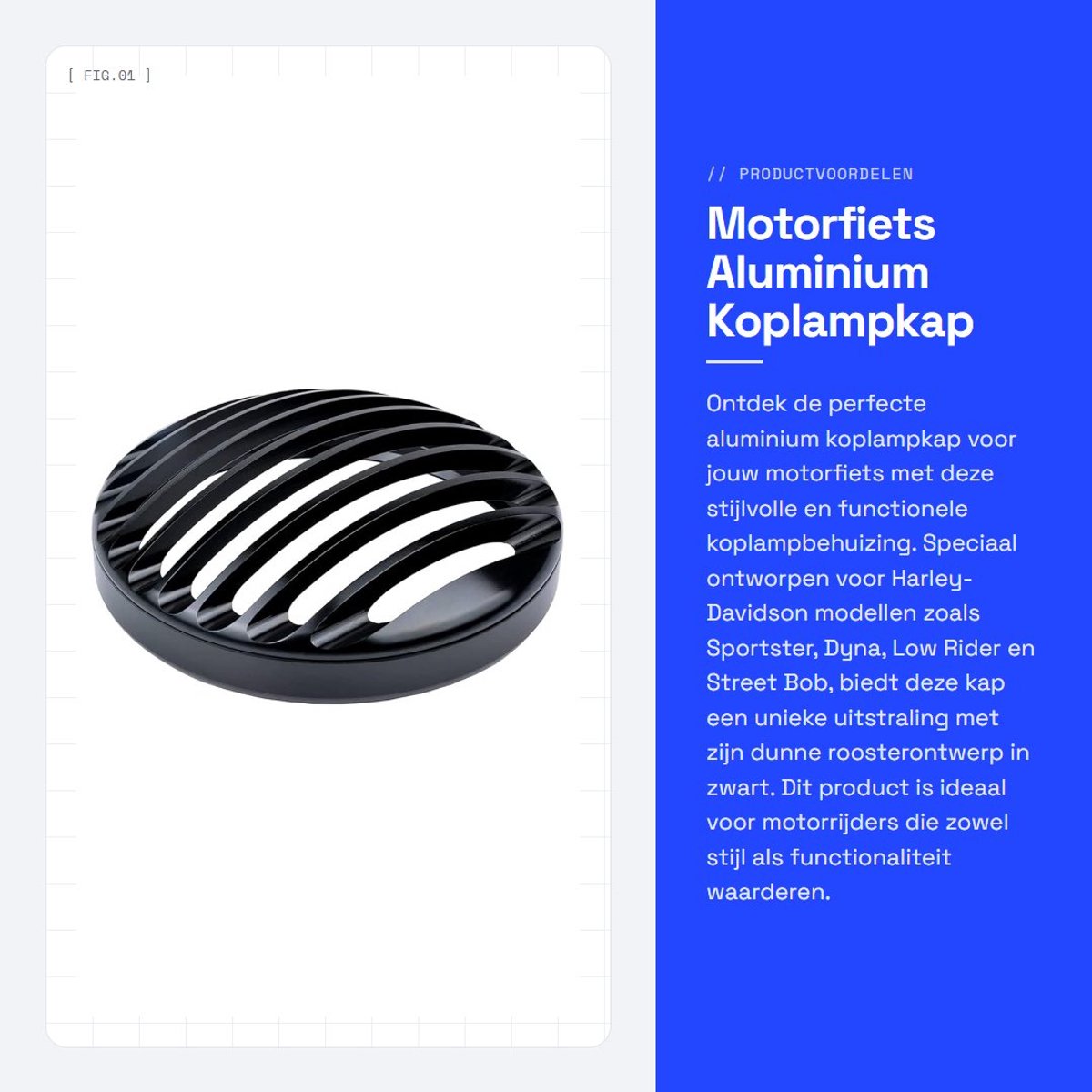 Dailygoods- Koplampkap Aluminium - Motorfiets - Harley-Davidson - Sportster/Dyna/Super Glide - Zwart - Dunne grille-ontwerp - Koplampbehuizing