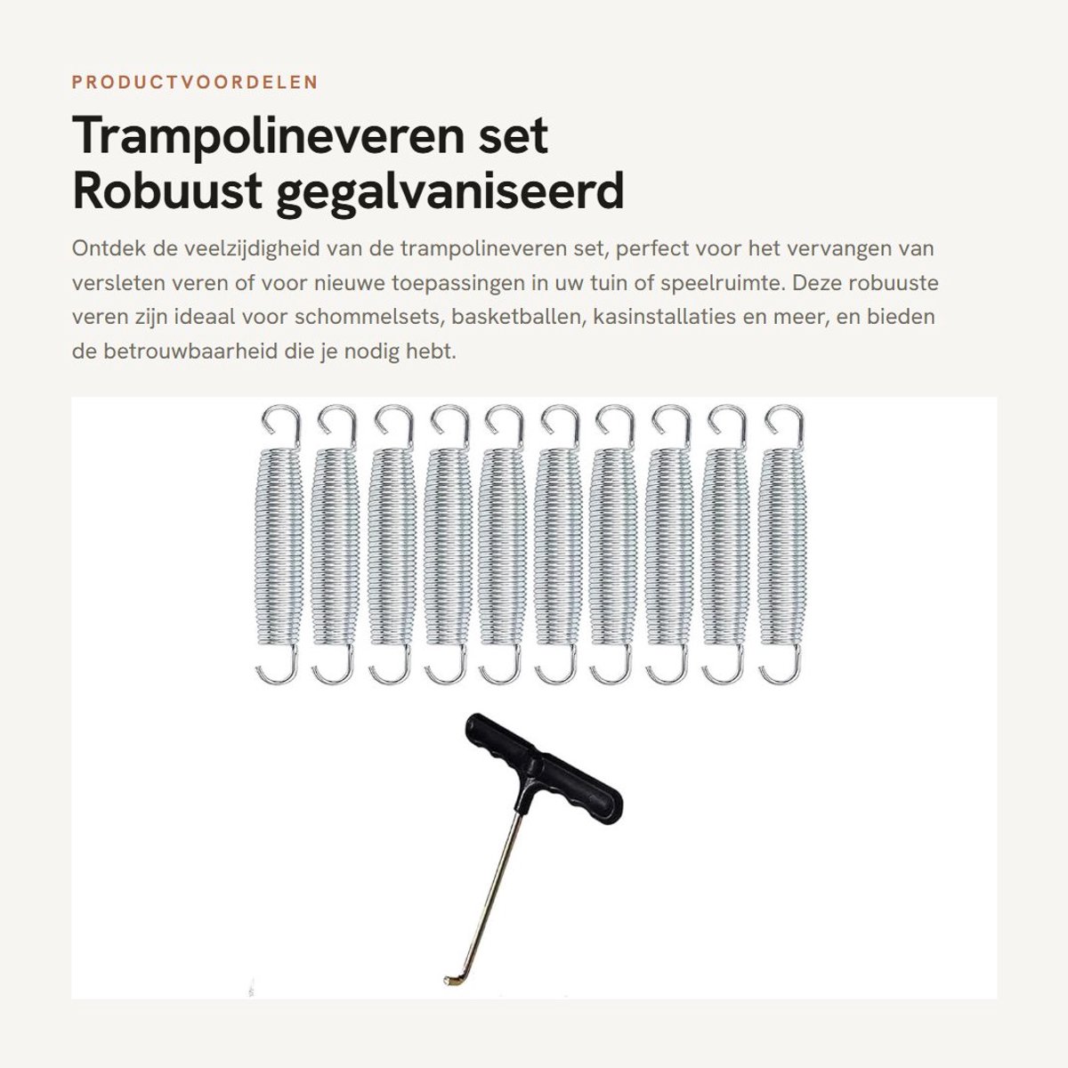 Dailygoods- Trampolineveren set 10 stuks - Robuust verzinkt staal - Trampolineveer T-haken - 16,5 cm - Verbeterde springervaring - Geschikt voor schommelsets/tenten - Veer