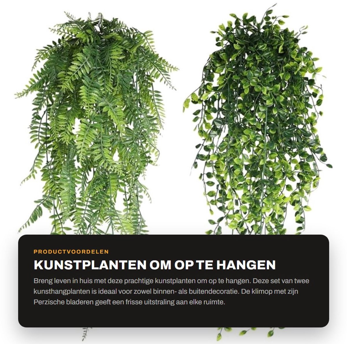 Dailygoods- Kunsthangplanten 2 Stuks - Kunstplanten voor Binnen/Buiten - Groen - Perzische Bladeren - Totale Lengte 79 cm - Kunststof - Nepplant