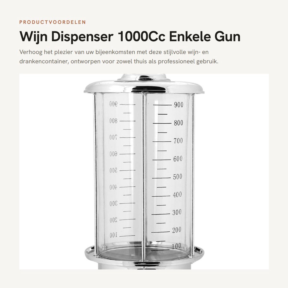 Dailygoods- Wijn Dispenser 1000 cc - Drankdispenser met Kraan - ABS-Kunststof - Zilver - Geschikt voor Bier/Whisky/Wodka - Afmeting 16 x 16 x 43 cm
