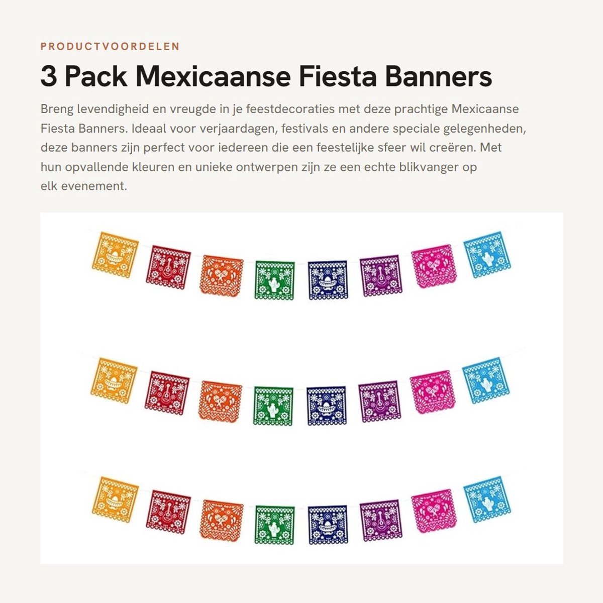 Dailygoods- Feestbanners 3-Pack - Mexicaanse Fiesta - Kunststof - Muurbevestiging - 2 m Lengte - Multifunctioneel - Vrolijke Kleuren - Feestdecoratie