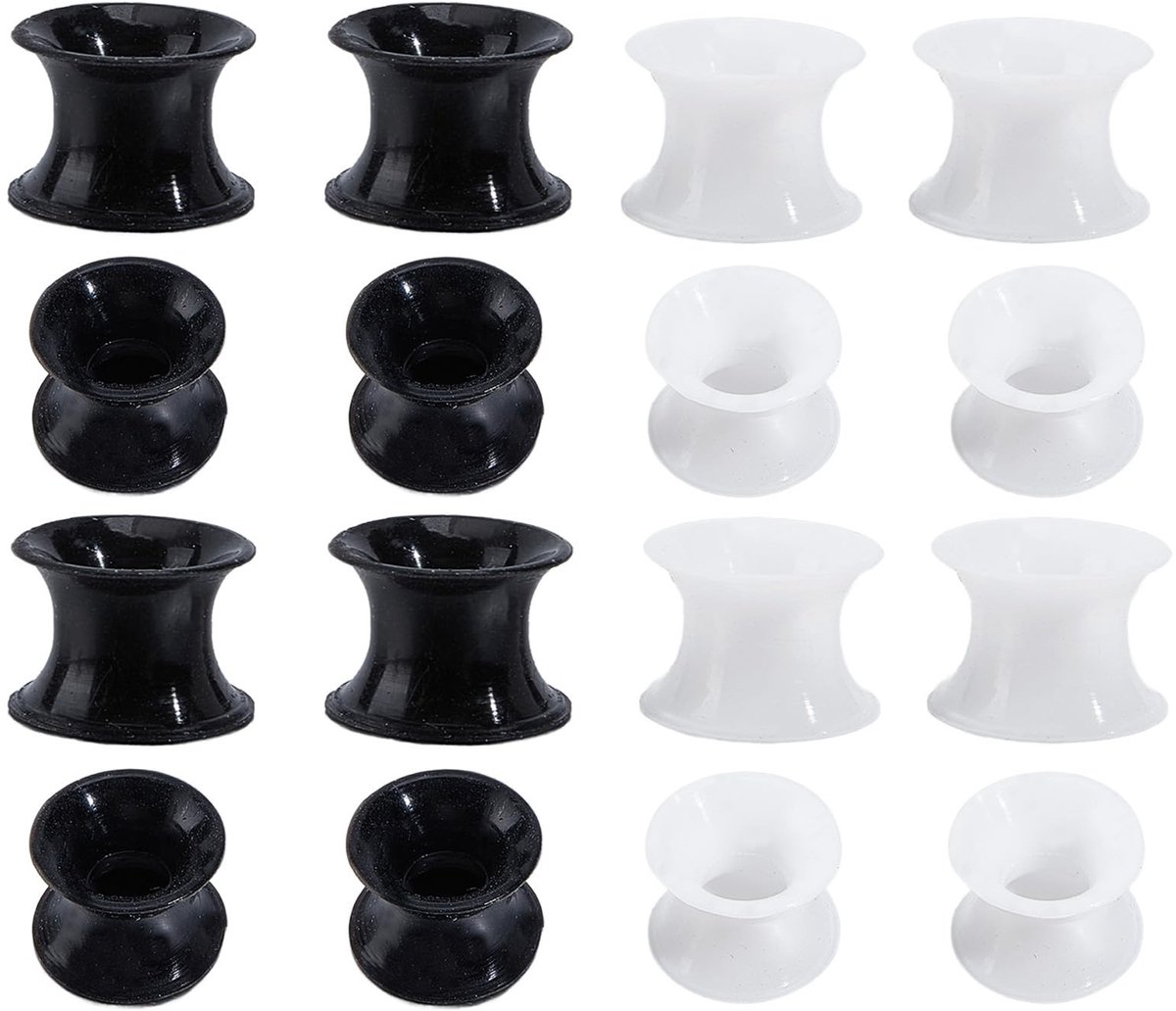 Dailygoods- Siliconen Tunnels 8 mm - Zwart/Wit - Set van 8 Paar - Extra Zacht - Flexibel - Uniseks - Oorbellen