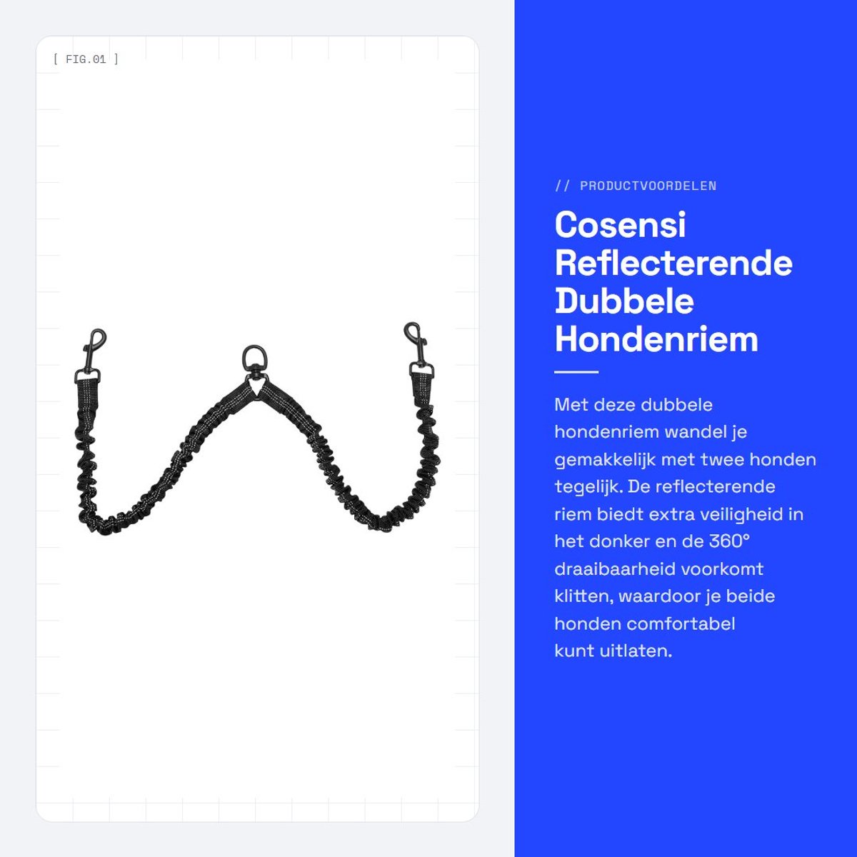 Dailygoods- Dubbele Hondenriem 360° Draaibaar - Reflecterende Hondenlijn - Trainingslijn - Eenvoudig Beheer van 2 Honden - Veilig en Efficiënt - Geen Klitten
