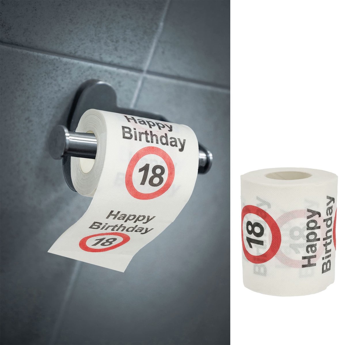 Dailygoods- Toiletpapier 2-laags 180 g/m² - "Happy Birthday" - 24 meter - Verjaardag - Grappig motief - Wit/Rood/Zwart - Wc-rol