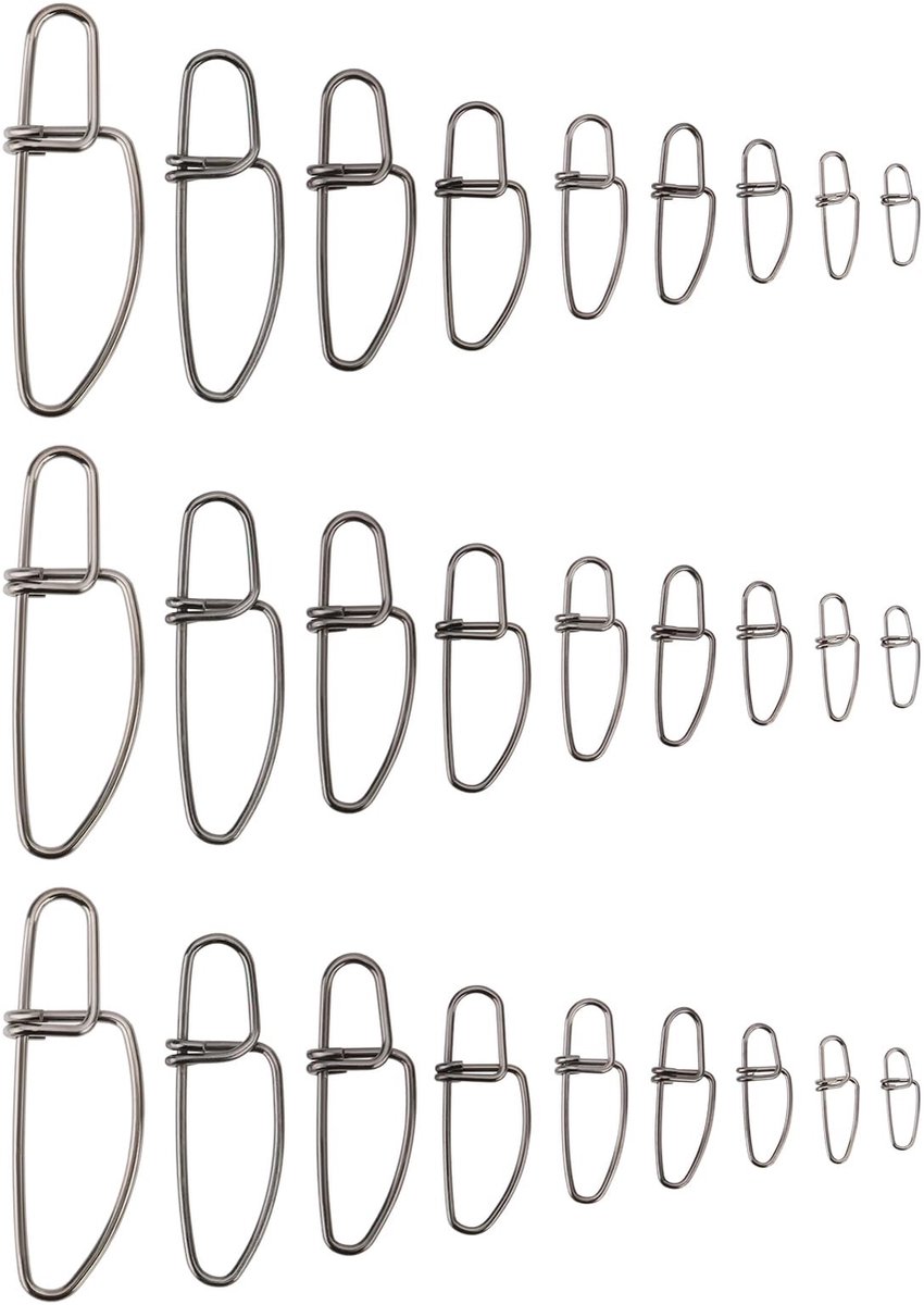 Dailygoods- Vissnaps 180 Stuks - Roestvrij Staal - Dubbele Gesp - Corrosiebestendig - Voor Zeevissen/Z zoetwatervissen - 9 Lengtes (11,6mm-47,5mm) - Visclips