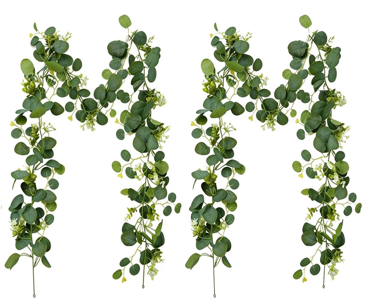 Dailygoods- Kunstslingers Eucalyptus - 2 Stuks - 180 cm - Groene Bladeren - Decoratie - Romantische Sfeer - Zijde Materialen - Decoratieslinger