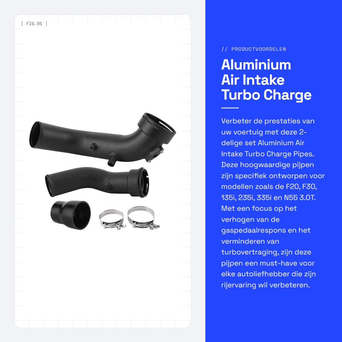 Dailygoods- Luchtinlaat Verhoogt Throttle Respons - Turbo Oplaadpijp - Aluminium Buizen - Compatibel met F20/F30 - 135i/235i/335i N55 - Inclusief Installatiemateriaal - Turbo-inlaat