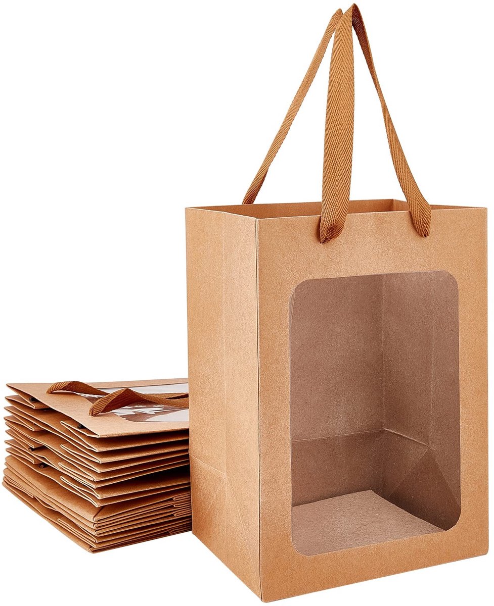 Dailygoods- GFT Zakken Papier 10 Stuks - 140 Liter - Met Venster - 25x18x13cm - Perfect voor Feestgunsten - Voedsel Opslag - Cadeauzakken