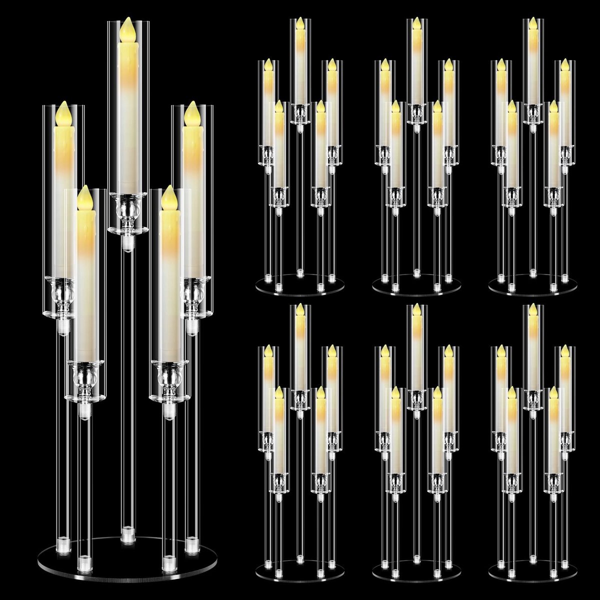 Dailygoods- Kandelaar 68 cm hoog - Acryl - 5 armen - Geschikt voor 2,2 cm LED-kaarsen - Decoratie voor bruiloft/feest - Transparant - Kaarsenstandaard