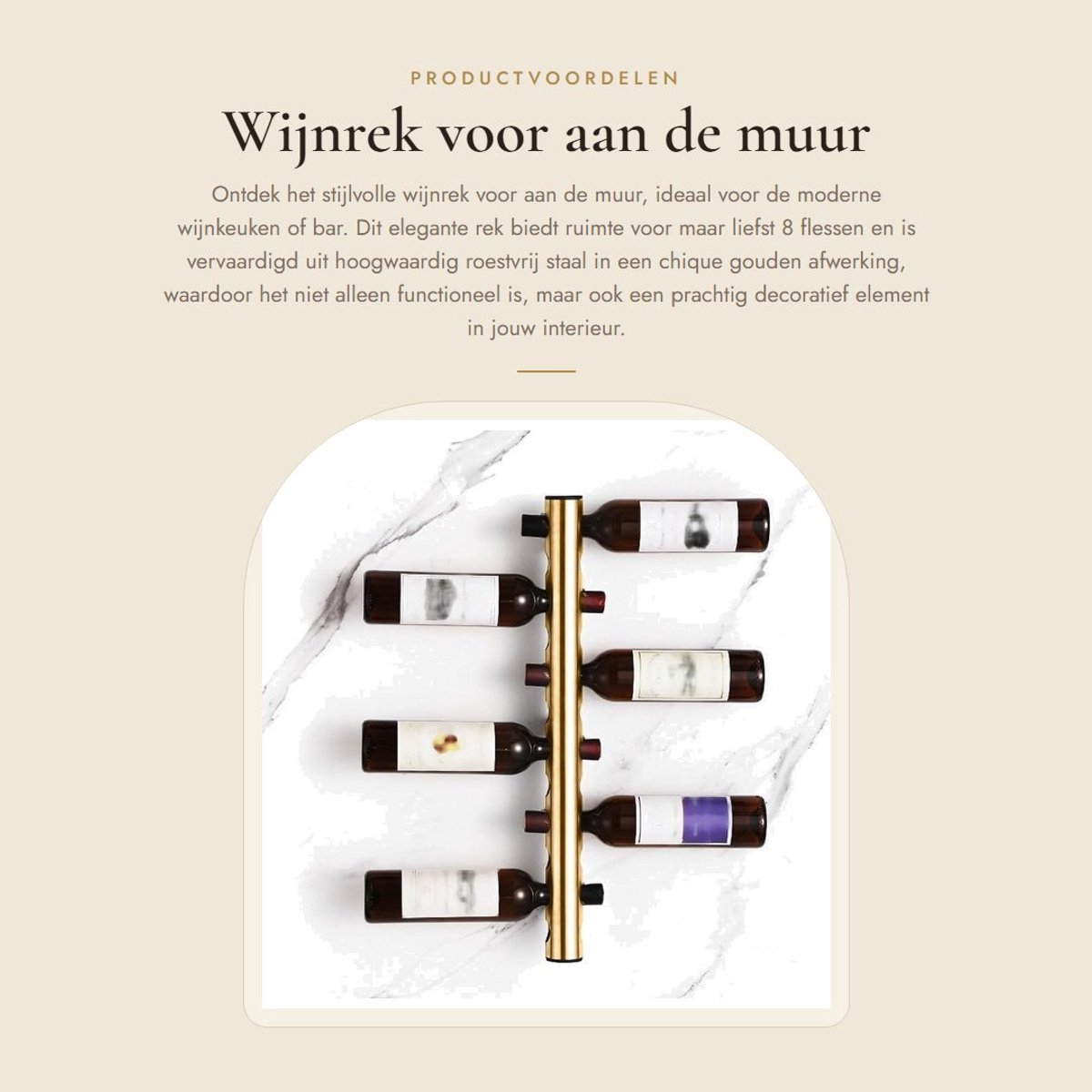 Dailygoods- Wijnrek Muur 8 Gaten - Roestvrij Staal - Wijnfleshouder - Wandmontage - Bar/Wijnkeuken - Inclusief Installatiemateriaal - Wijnhouder